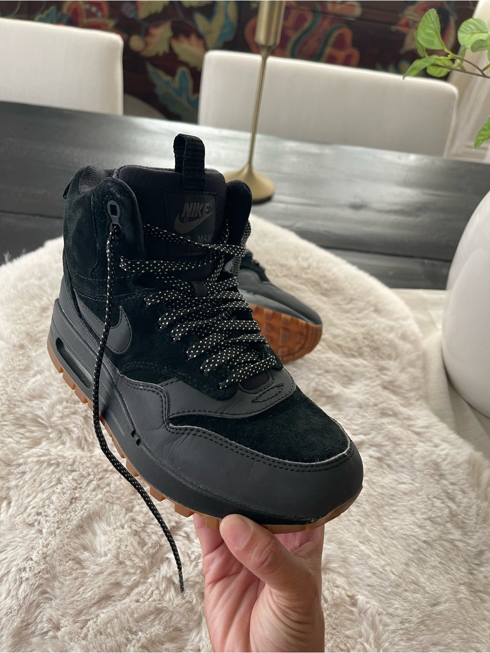 Nike air max 1 mid black shoes hi tops sz 6 womens - Picture 2 of 5
